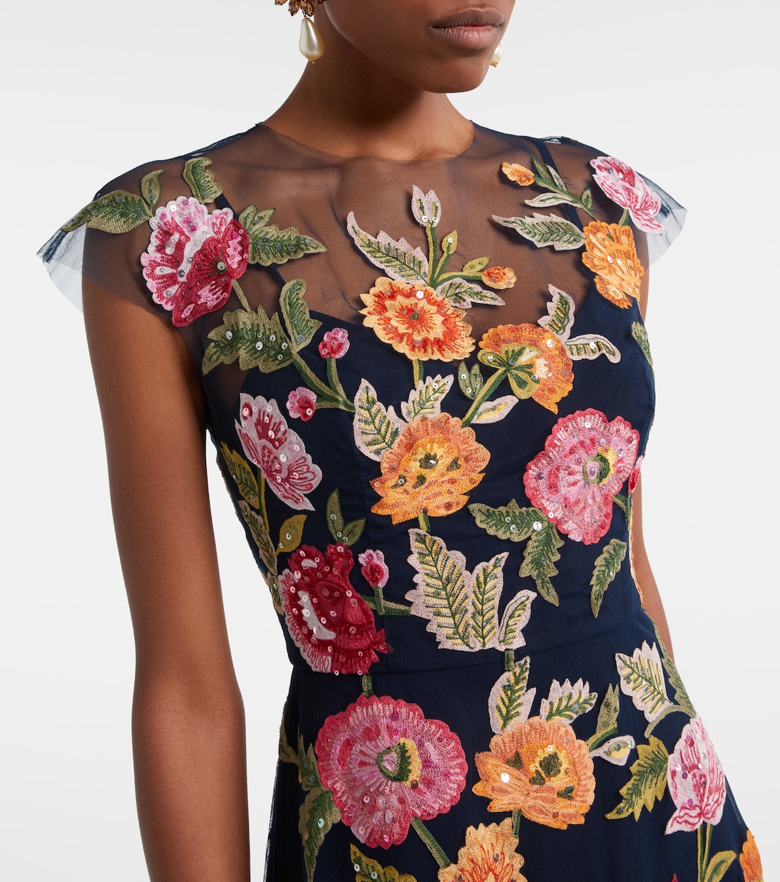 Floral sequined tulle midi dress | Carolina Herrera