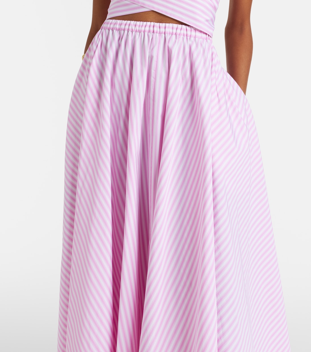 Pleated striped cotton poplin midi skirt | Patou