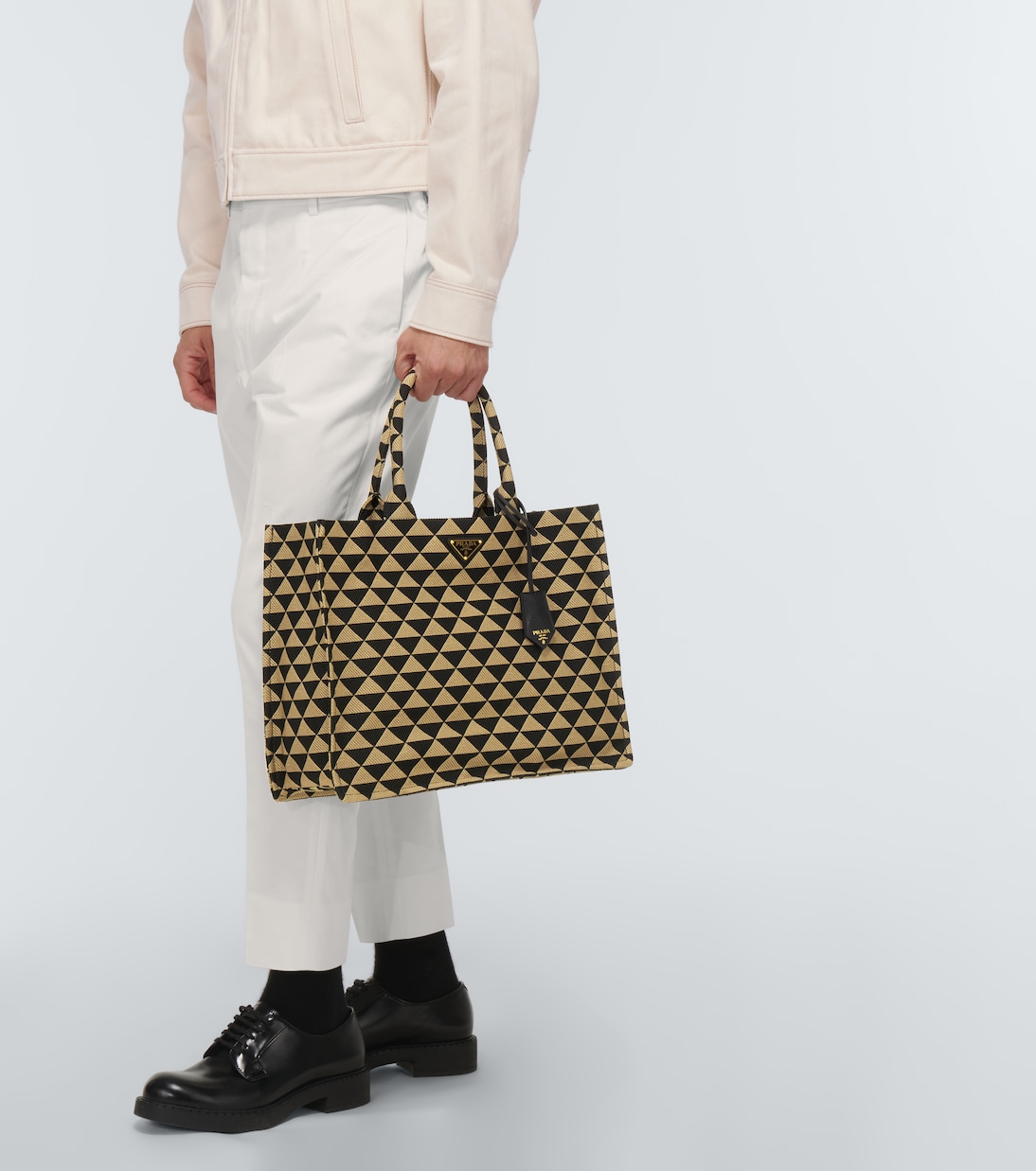 Symbole leather-trimmed tote bag | Prada