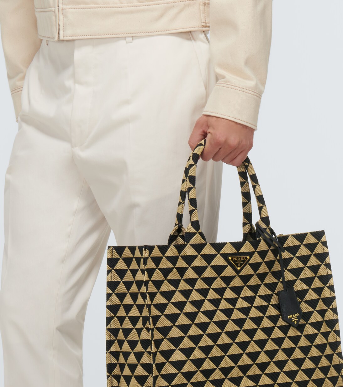 Symbole leather-trimmed tote bag | Prada