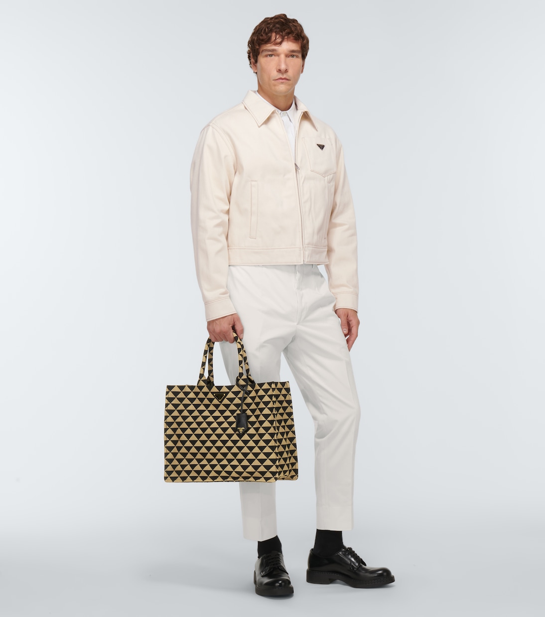 Symbole leather-trimmed tote bag | Prada