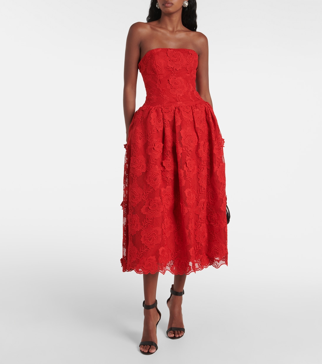 Robe midi bustier en dentelle | Self-Portrait