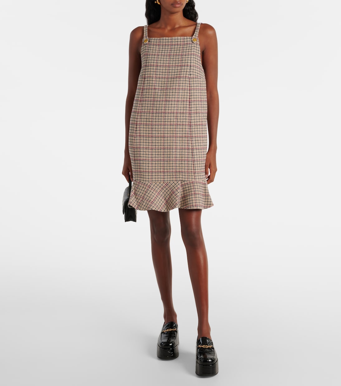 Checked wool-blend minidress | Ganni