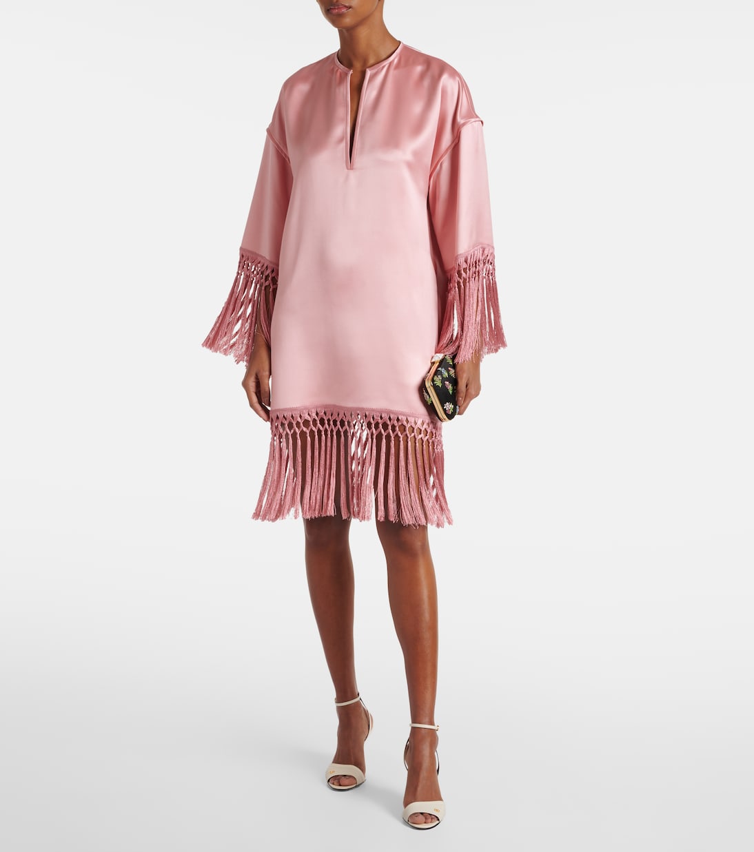 Fringed silk duchess satin minidress | Valentino