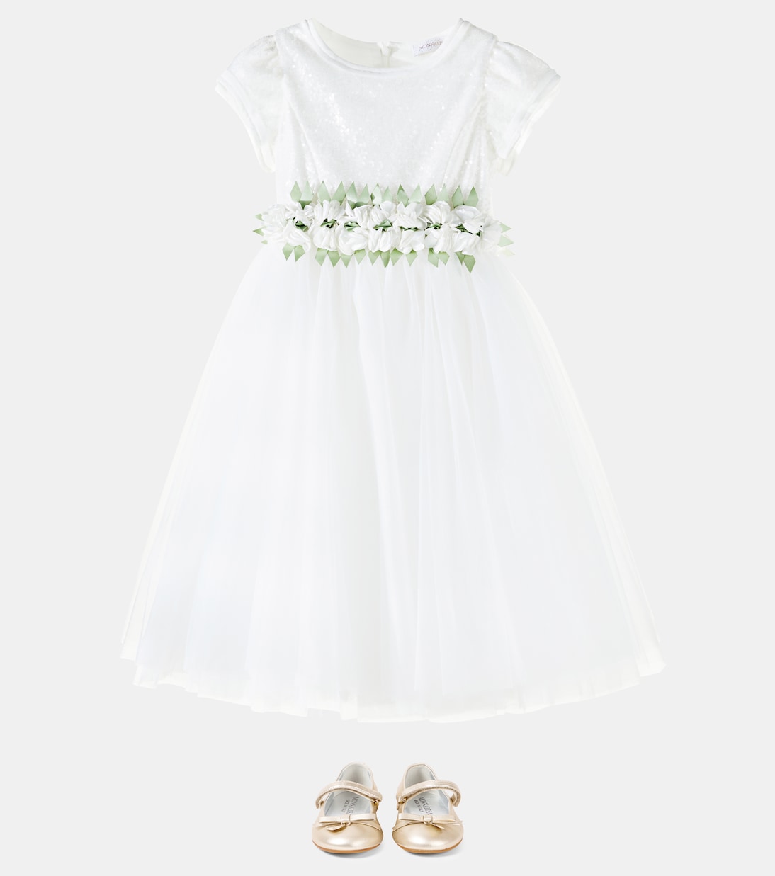 Sequined floral-appliqué tulle dress | Monnalisa