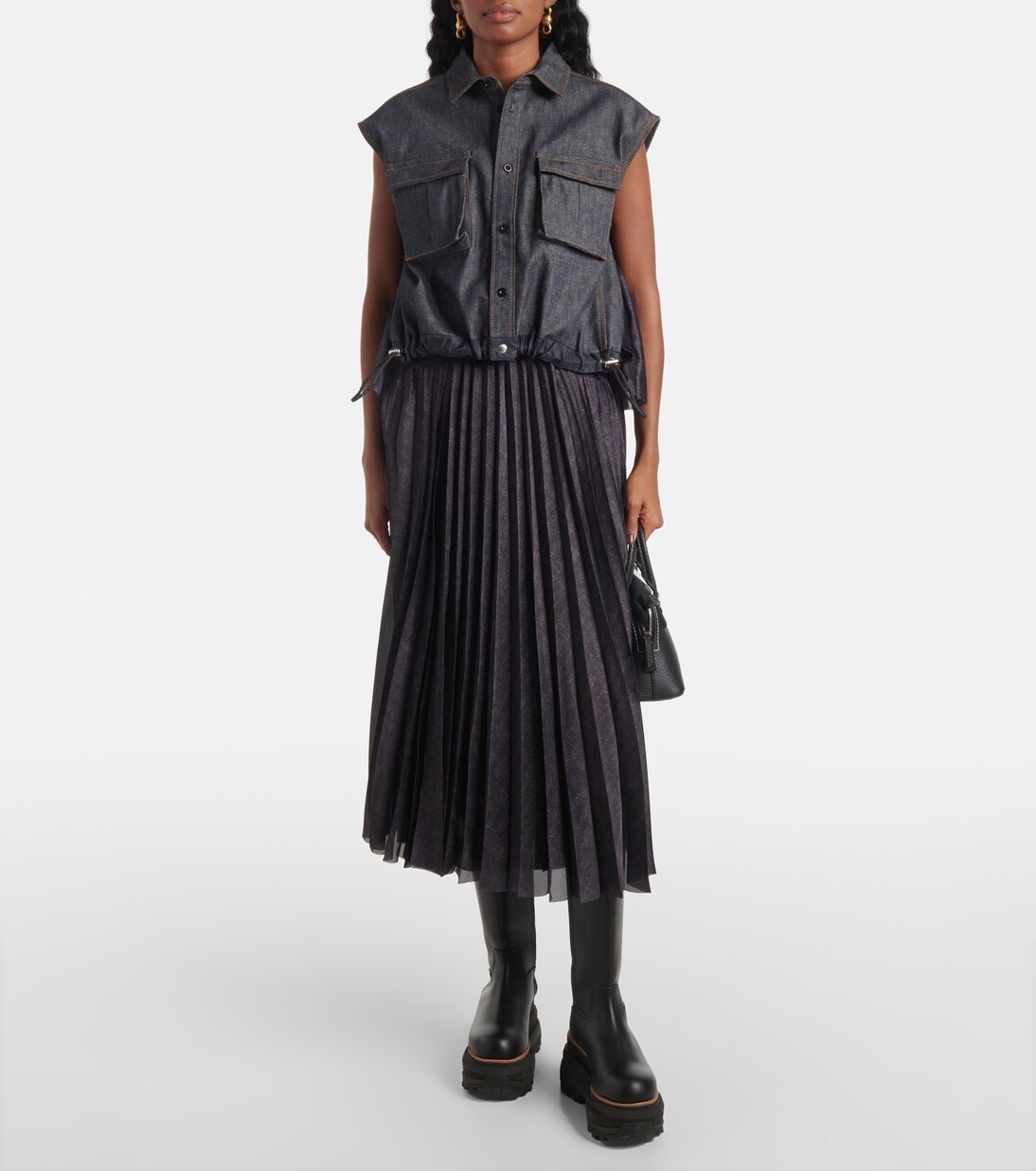 Denim pleated midi skirt | Sacai