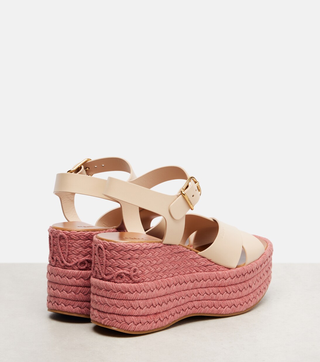 Isla皮革草编坡跟鞋 | Chloé