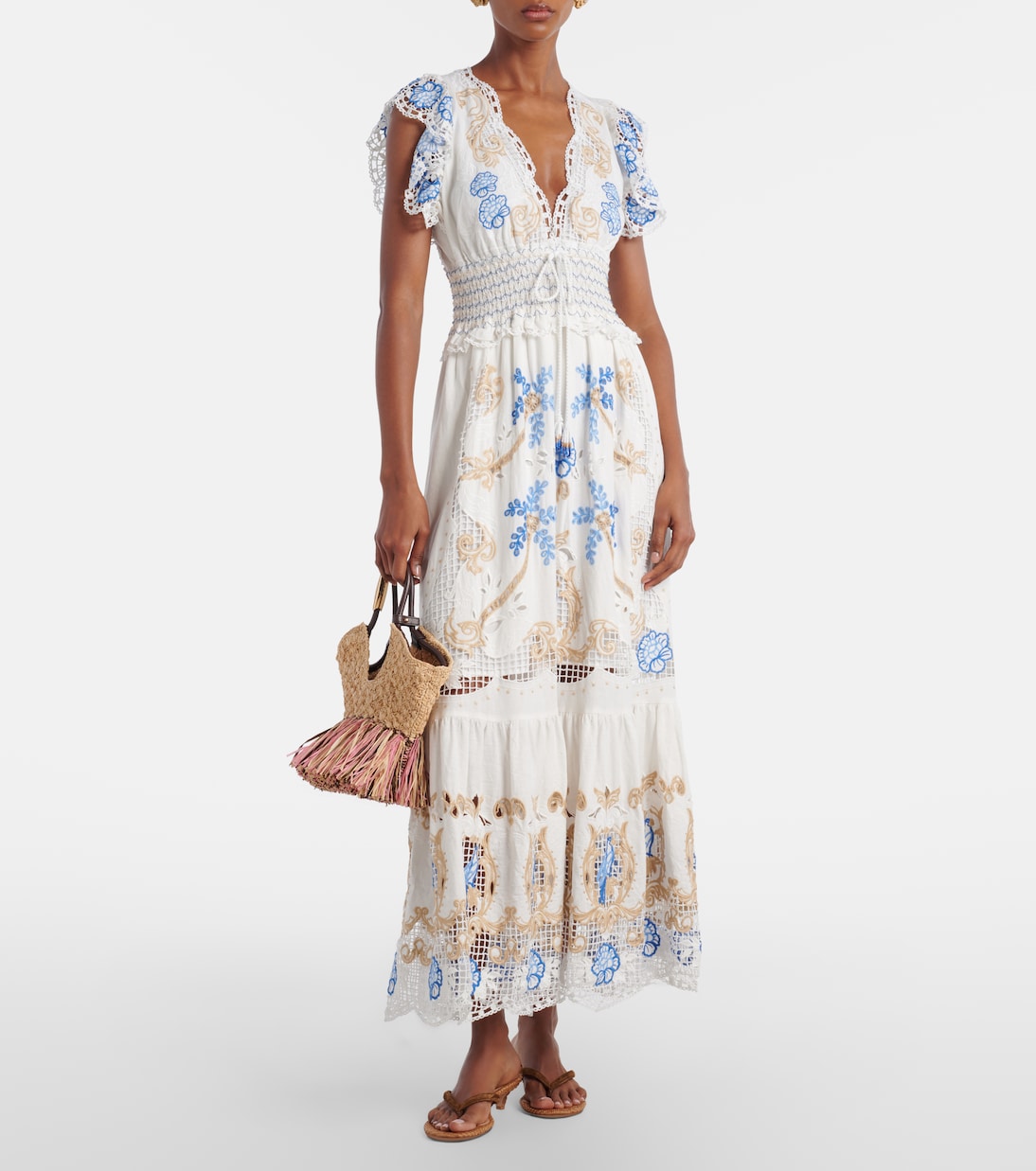 Robe longue brodée en lin mélangé | Farm Rio