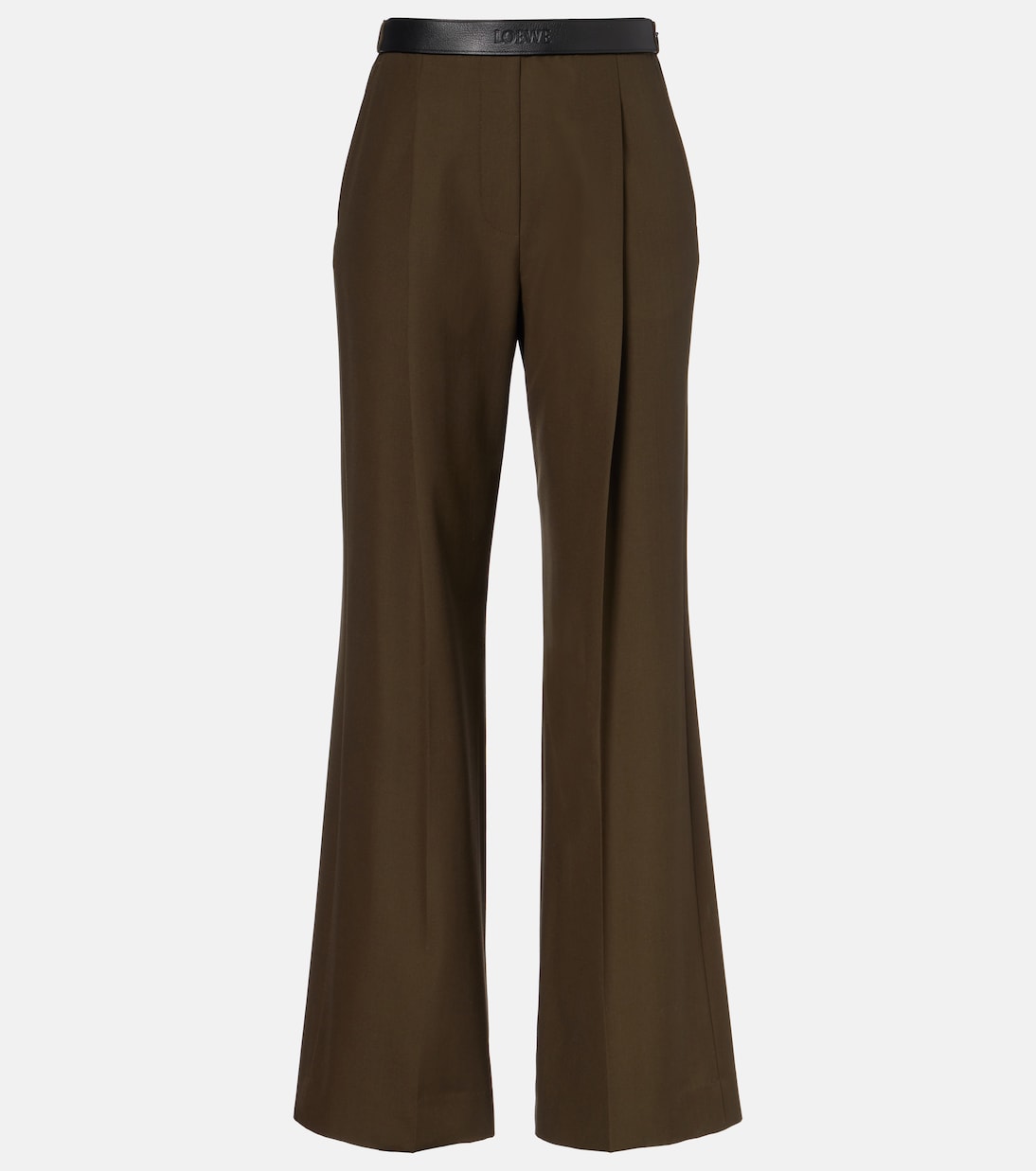 Leather-trimmed pleated wool flared pants | Loewe