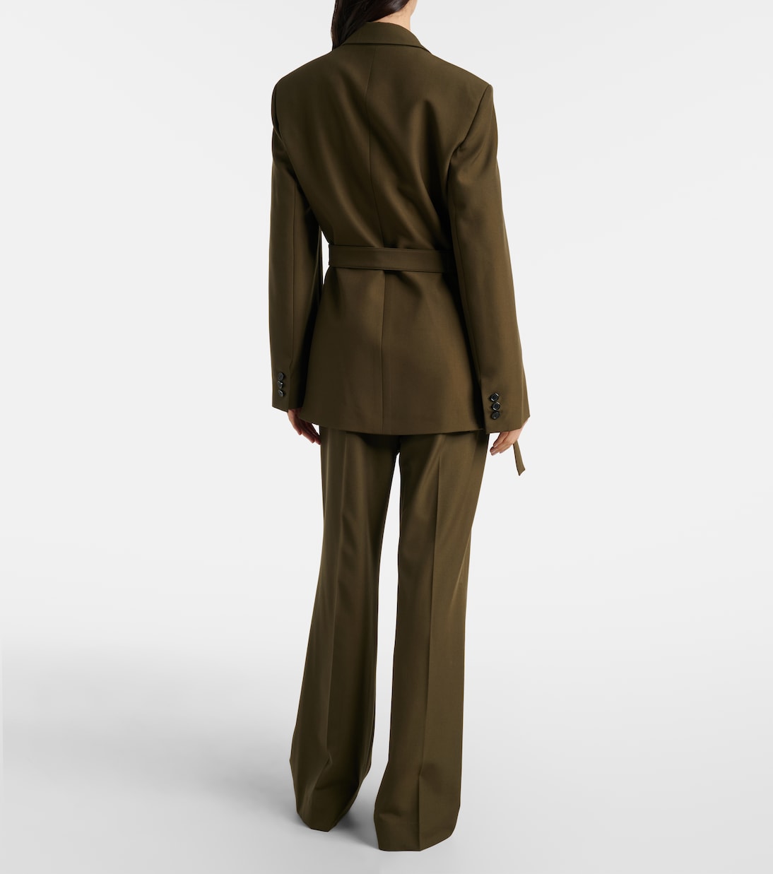 Leather-trimmed pleated wool flared pants | Loewe