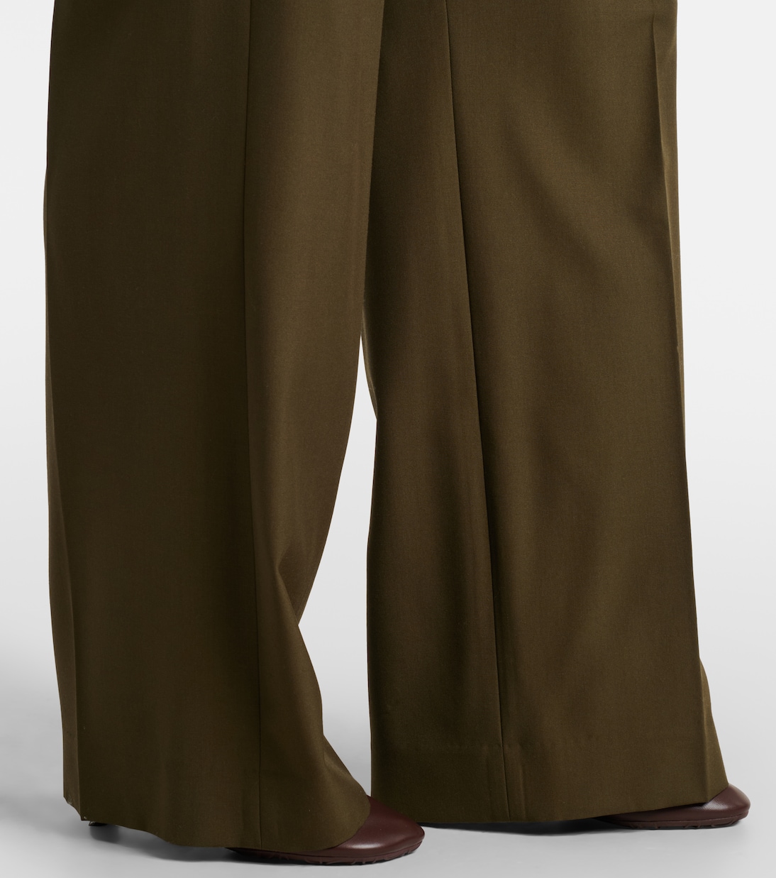 Leather-trimmed pleated wool flared pants | Loewe