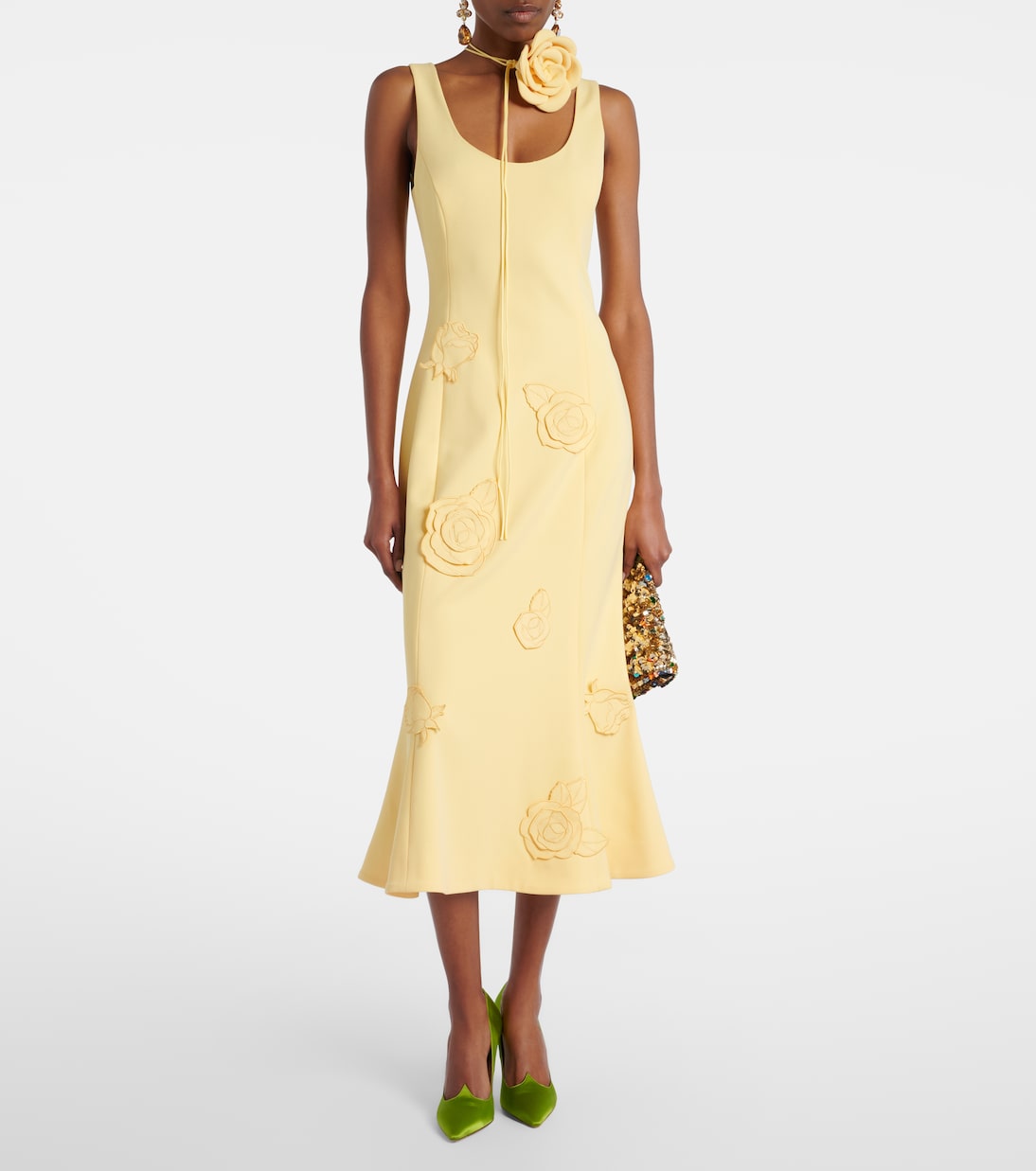 Emily floral-appliqué midi dress | Leo Lin