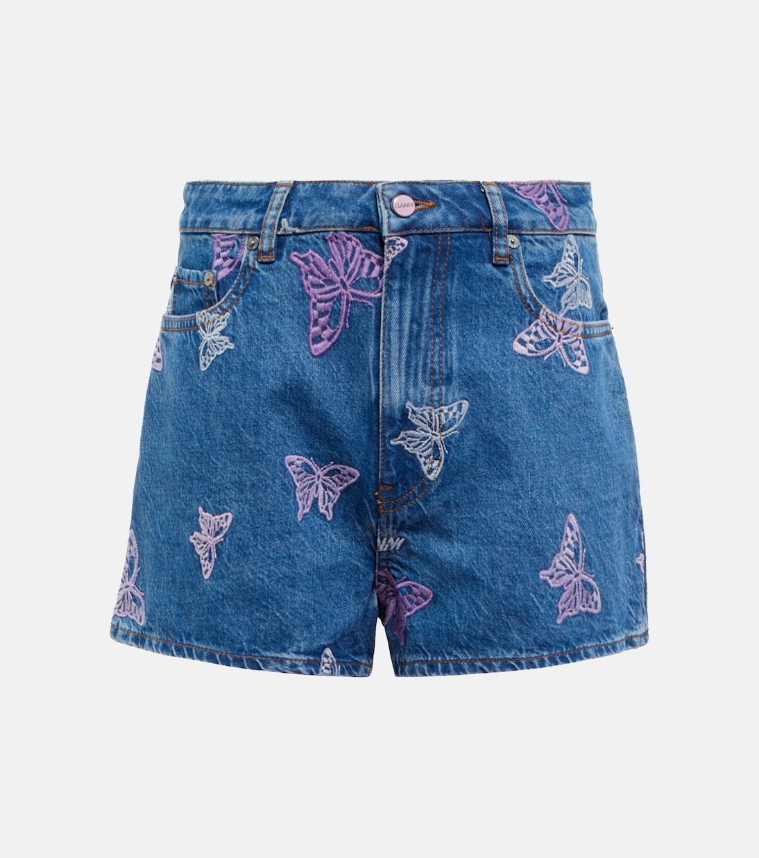 Embroidered denim shorts | Ganni