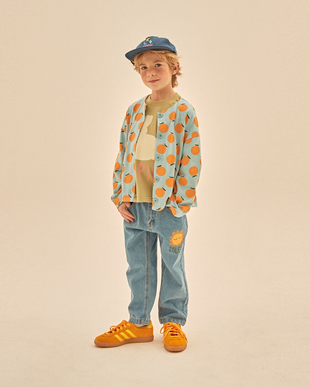 Orange jacquard cotton cardigan | Jellymallow