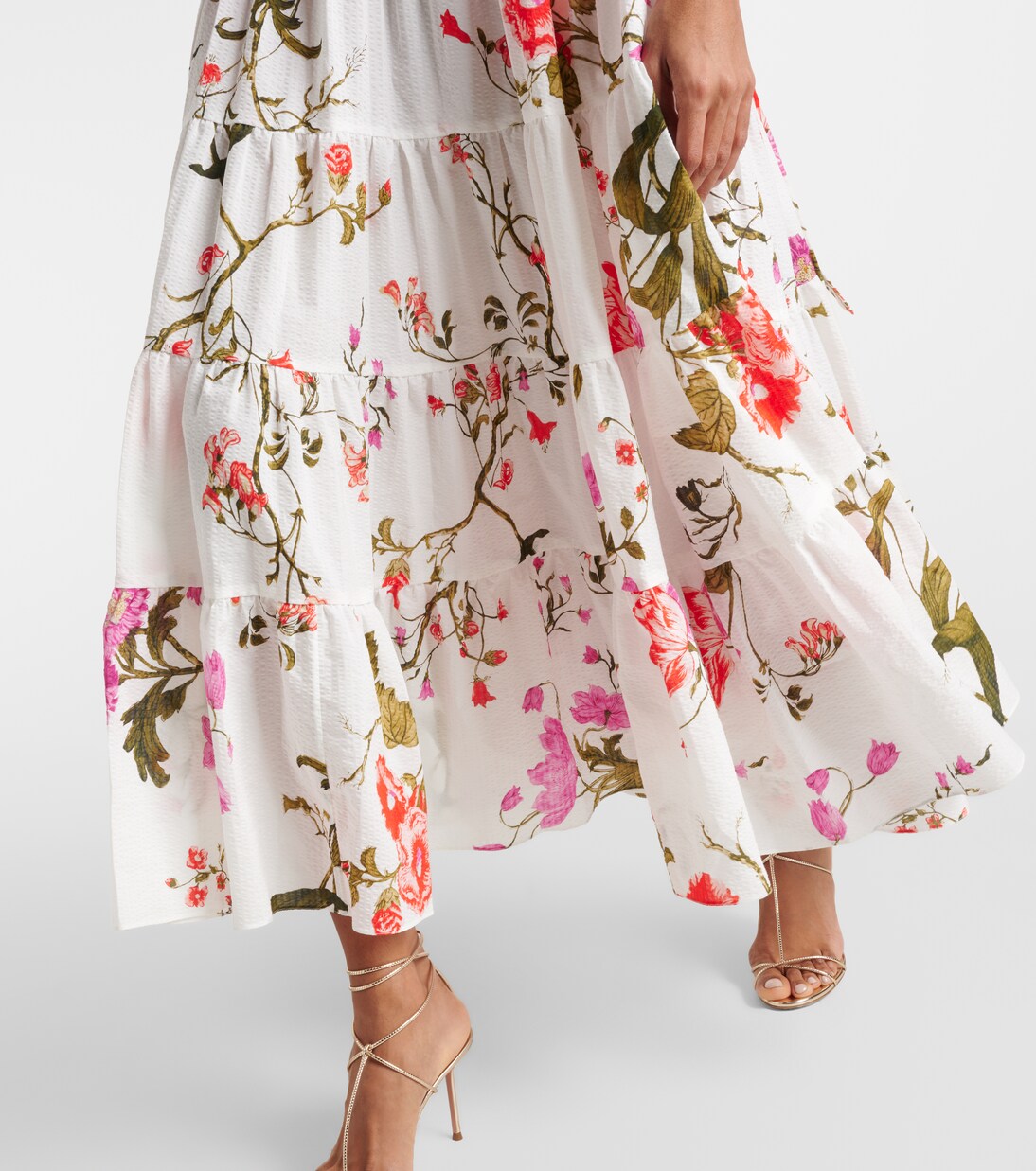 Floral tiered cotton seersucker midi dress | Erdem