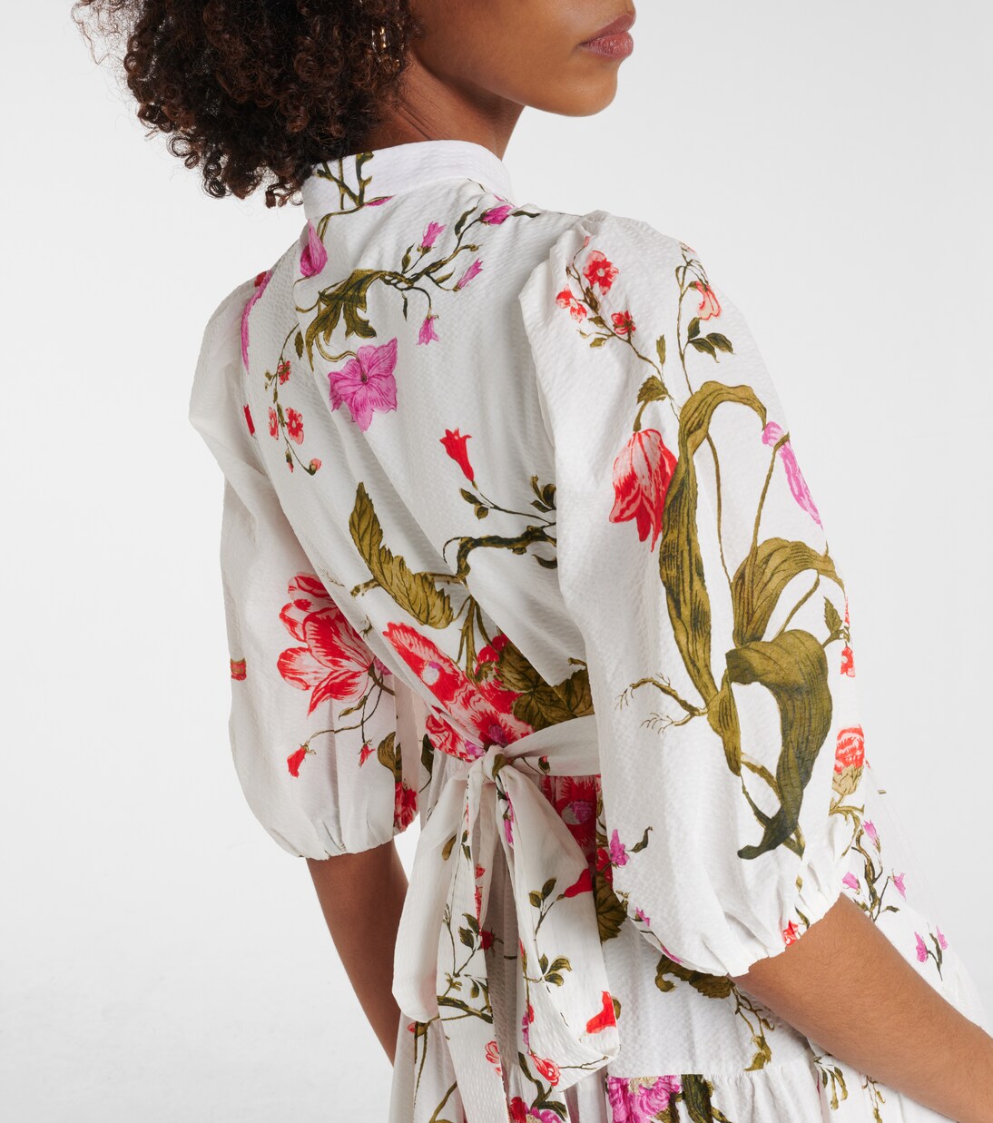 Floral tiered cotton seersucker midi dress | Erdem