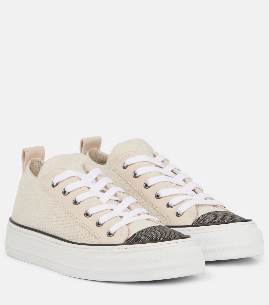 Monili suede-trimmed low-top sneakers | Brunello Cucinelli