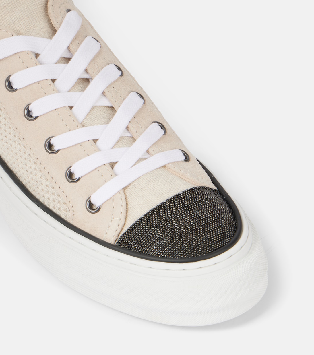 Monili suede-trimmed low-top sneakers | Brunello Cucinelli
