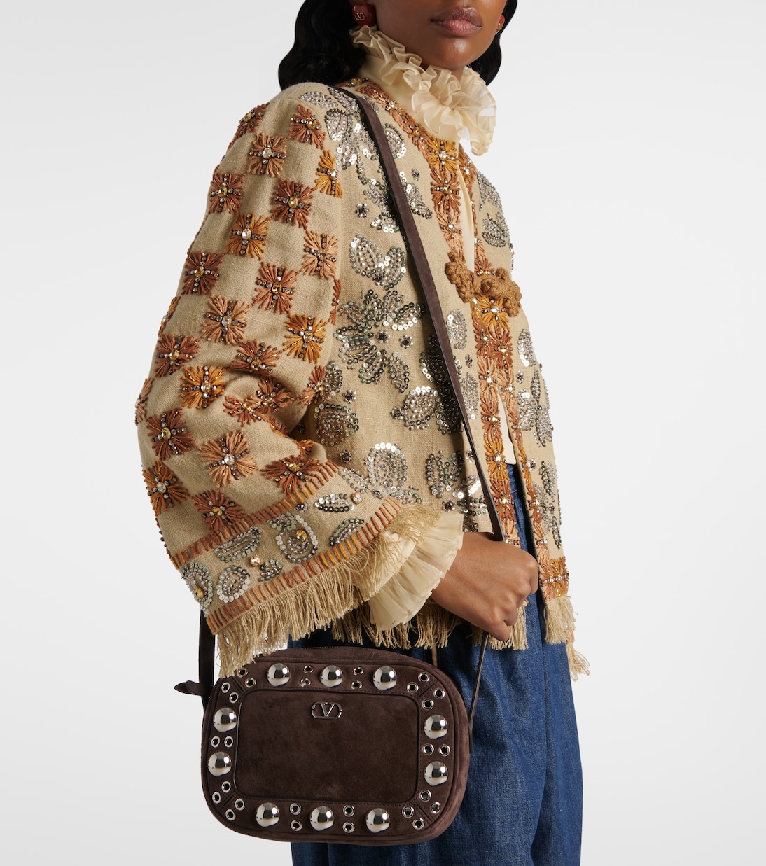 Sac à bandoulière Nellcote Small en daim | Valentino Garavani