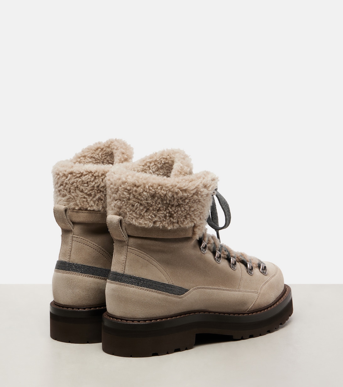 Schnürstiefel aus Veloursleder mit Shearling | Brunello Cucinelli