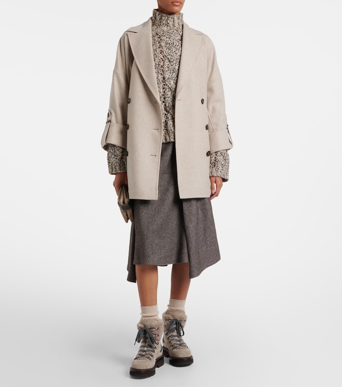 Schnürstiefel aus Veloursleder mit Shearling | Brunello Cucinelli