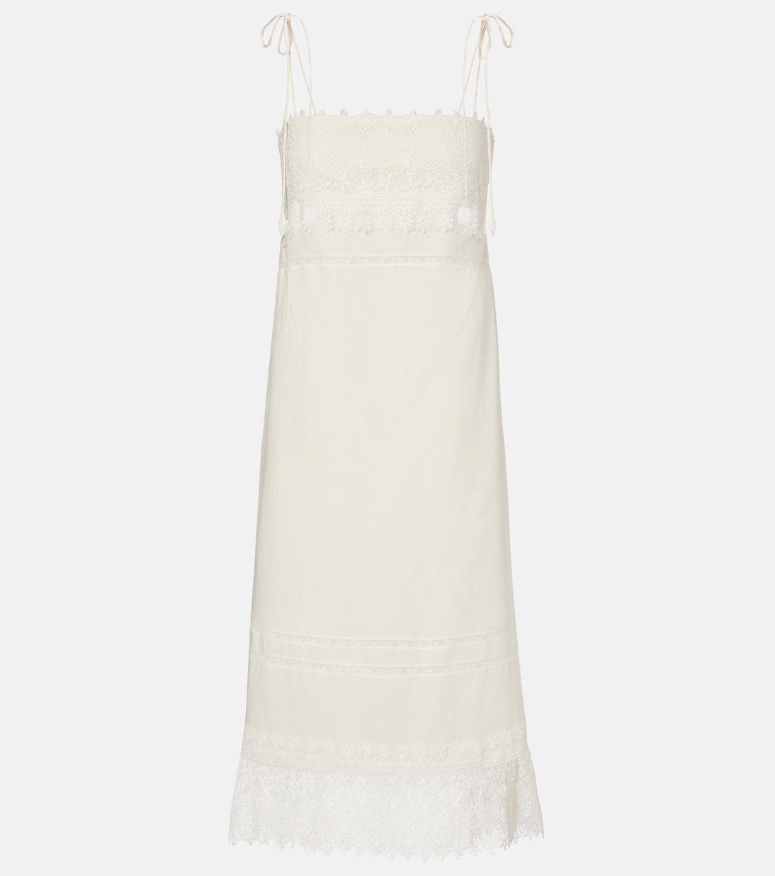 Lace-trimmed linen midi dress | Valentino