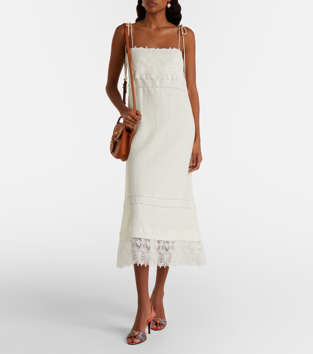 Lace-trimmed linen midi dress | Valentino