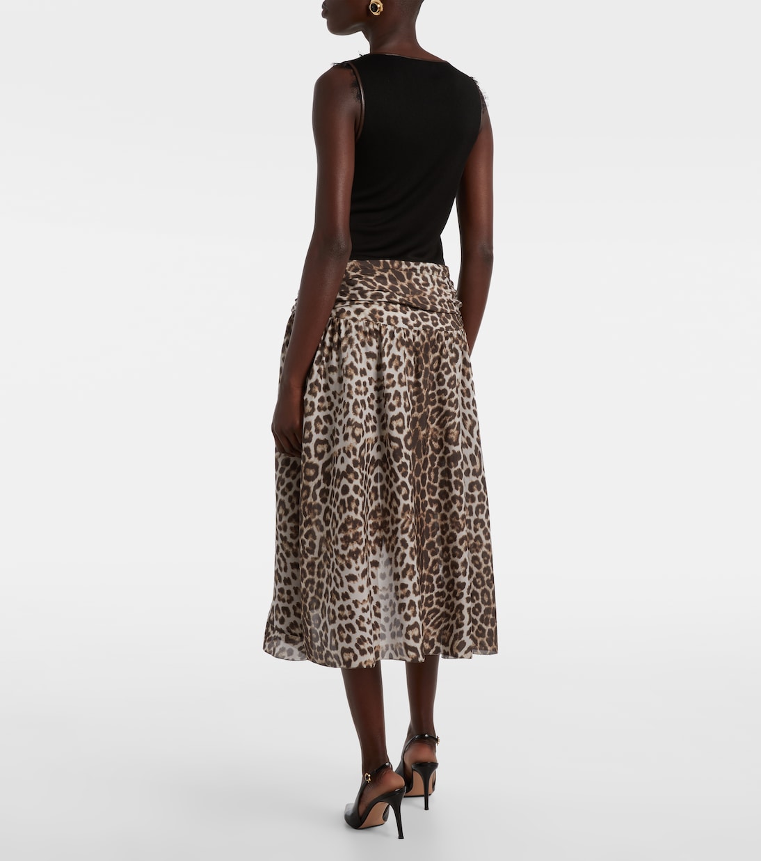 Lace-trimmed leopard-print asymmetric midi dress | Jacques Wei