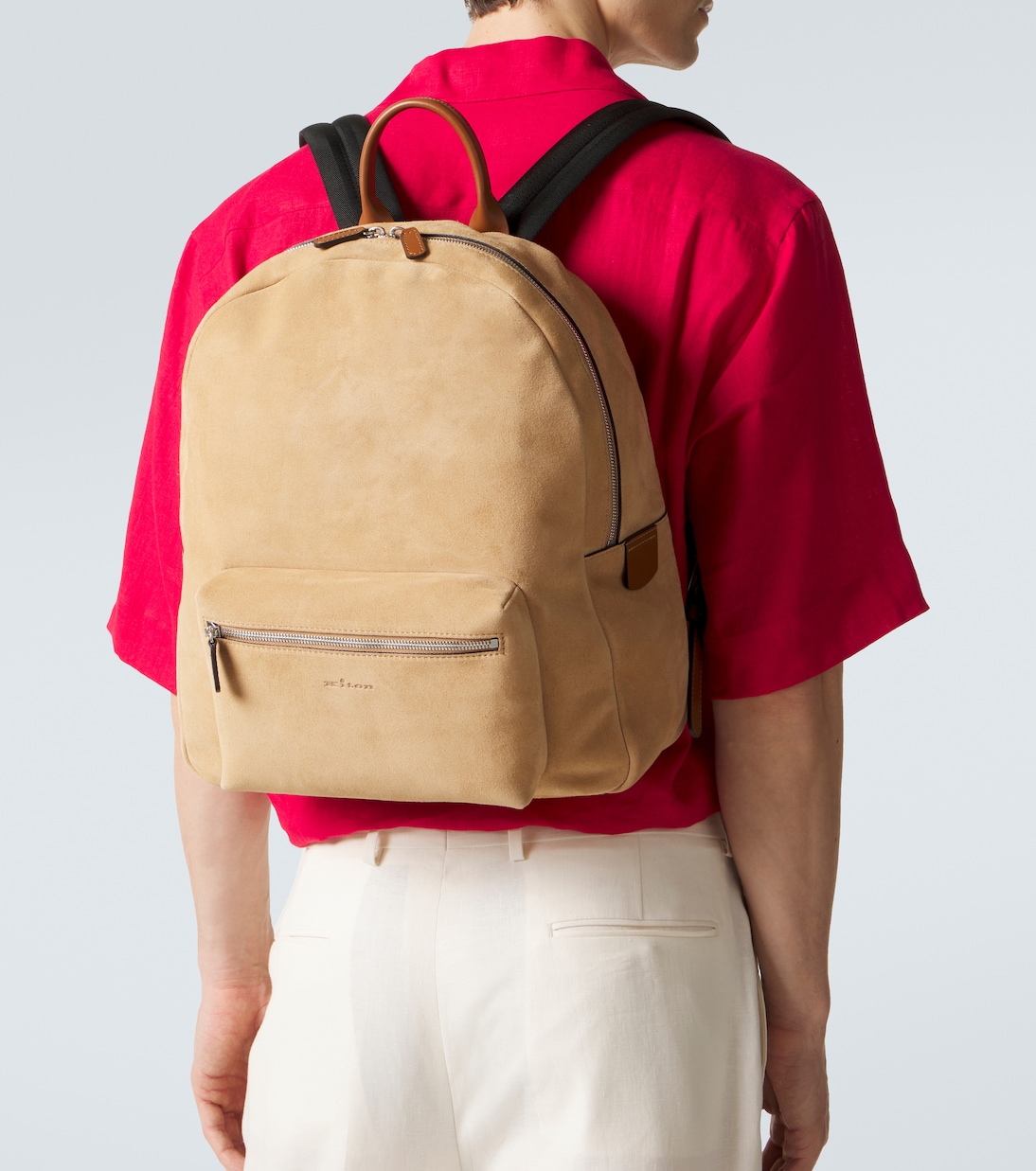 Leather-trimmed suede backpack | Kiton
