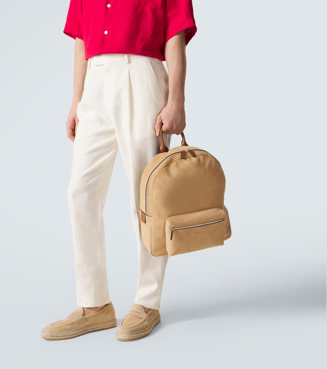 Leather-trimmed suede backpack | Kiton