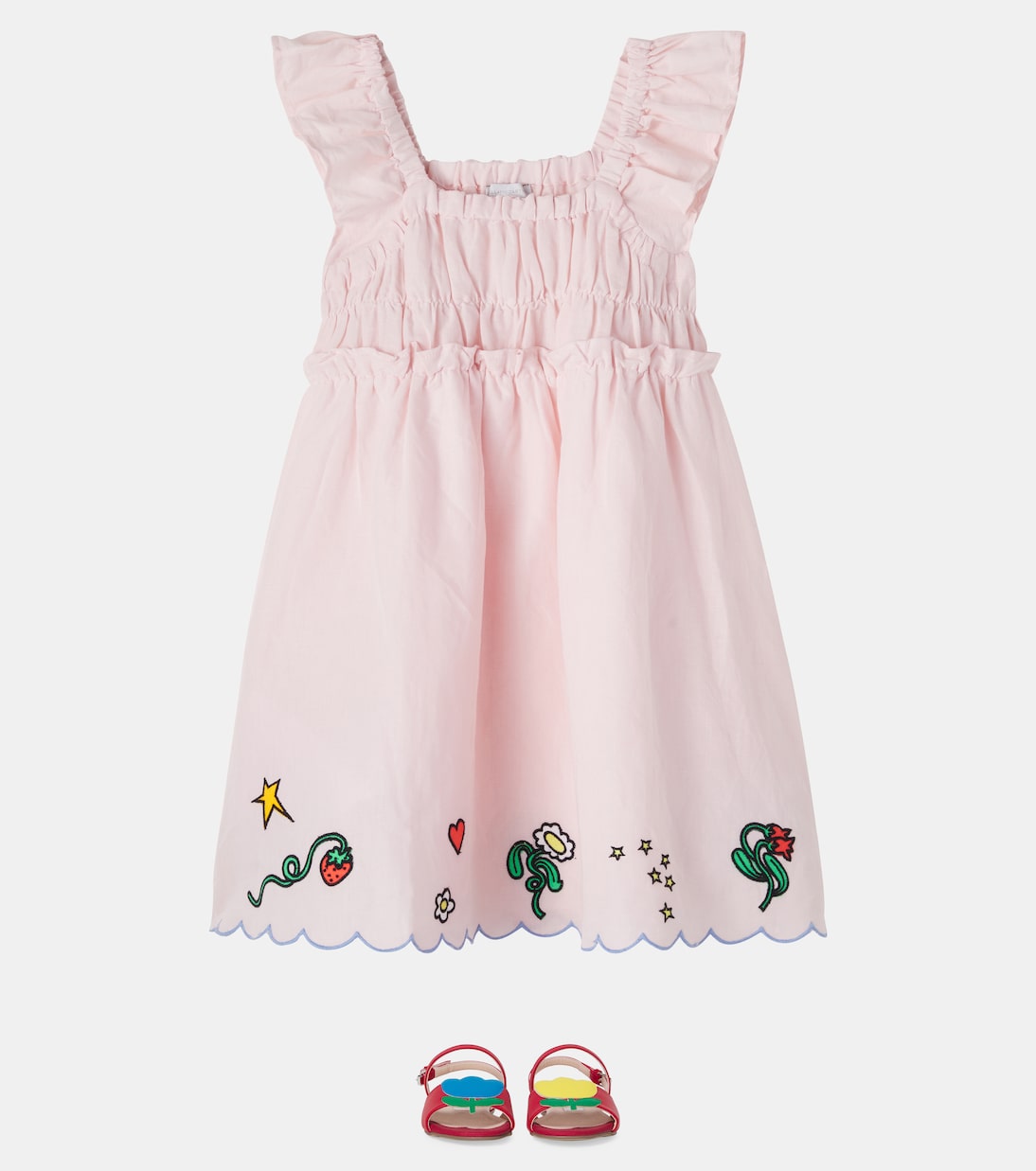 Embroidered scalloped linen and cotton dress | Stella McCartney Kids
