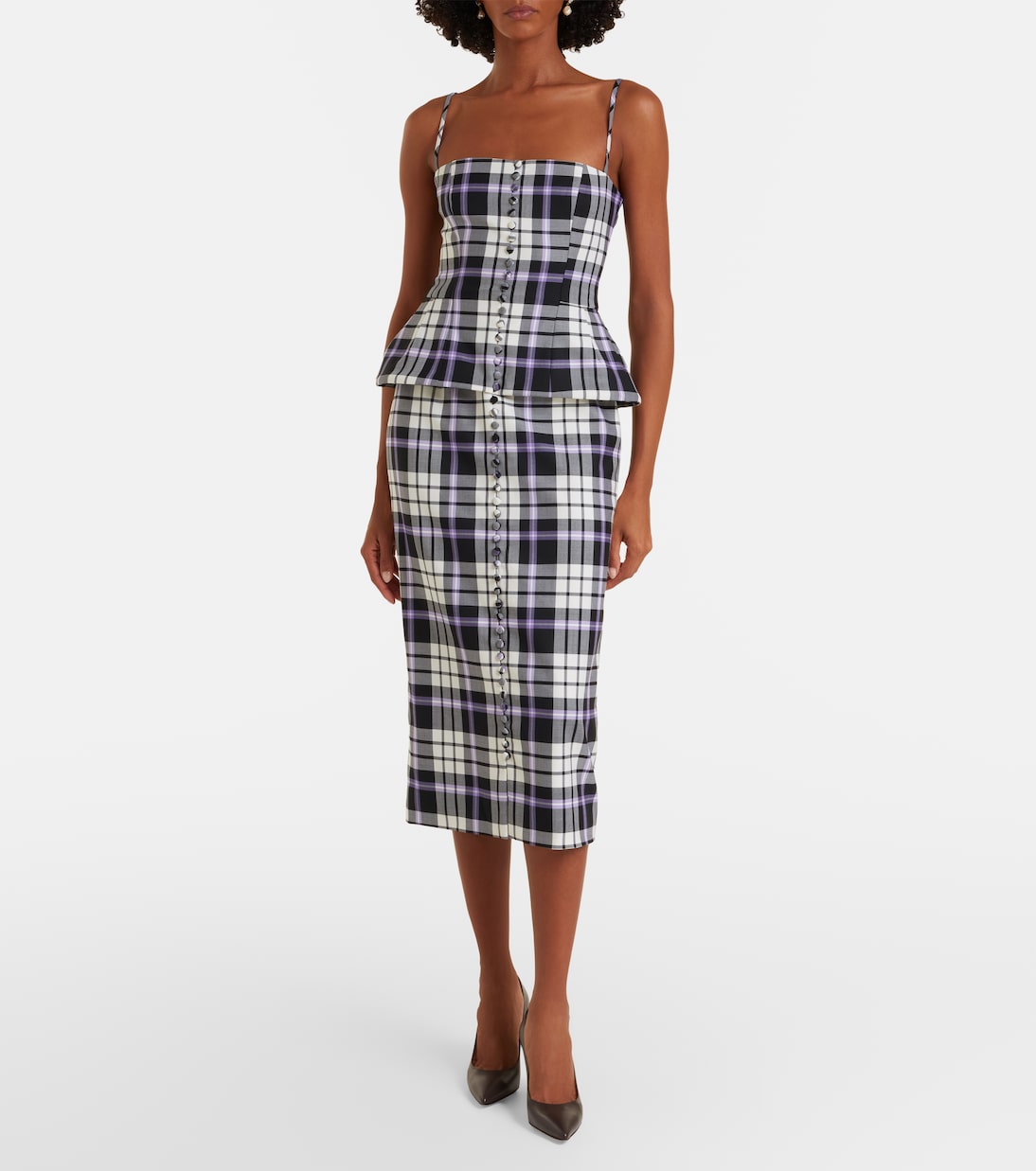 Checked trompe l’œil wool midi dress | Carolina Herrera