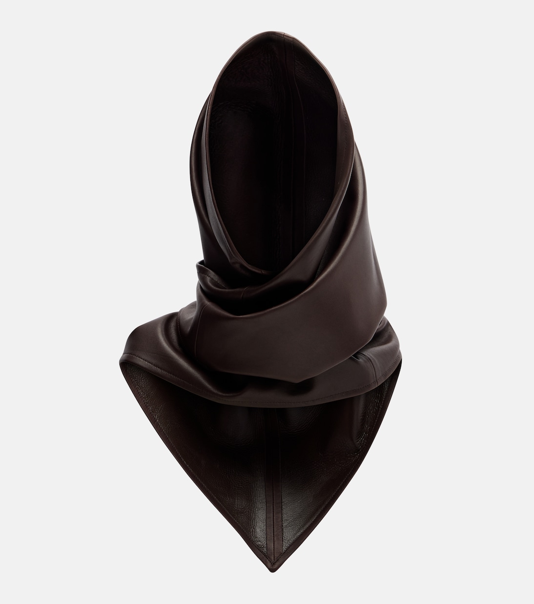 Draped leather hood | Nour Hammour