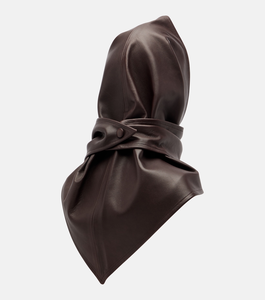 Draped leather hood | Nour Hammour