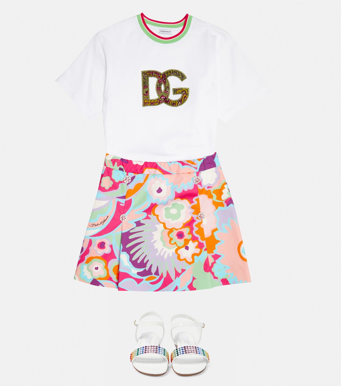 Floral printed embellished skirt | Dolce&Gabbana Kids