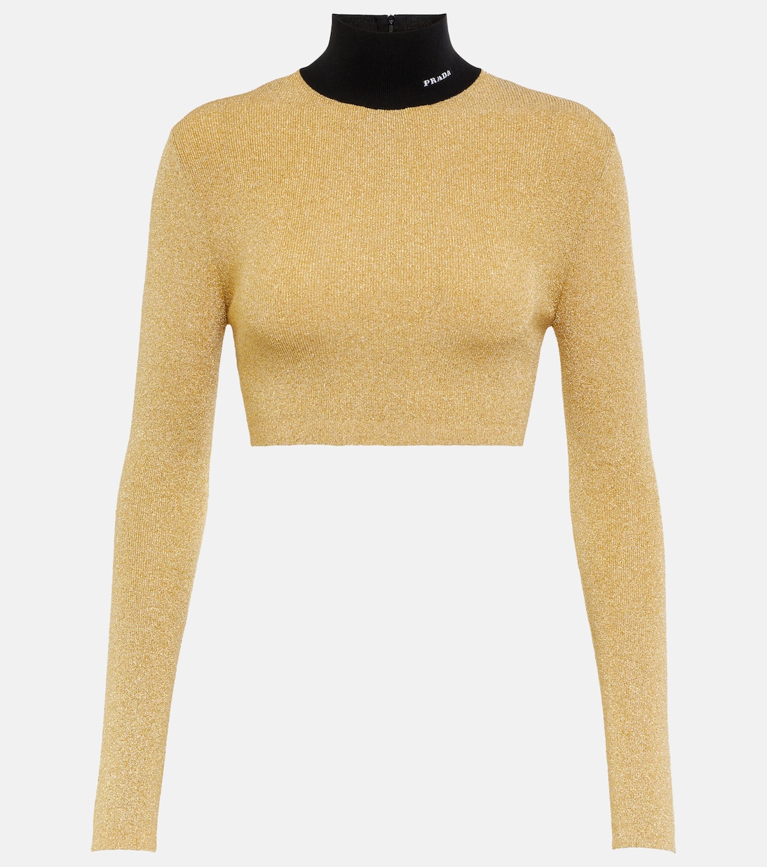 Lamé cropped turtleneck sweater | Prada