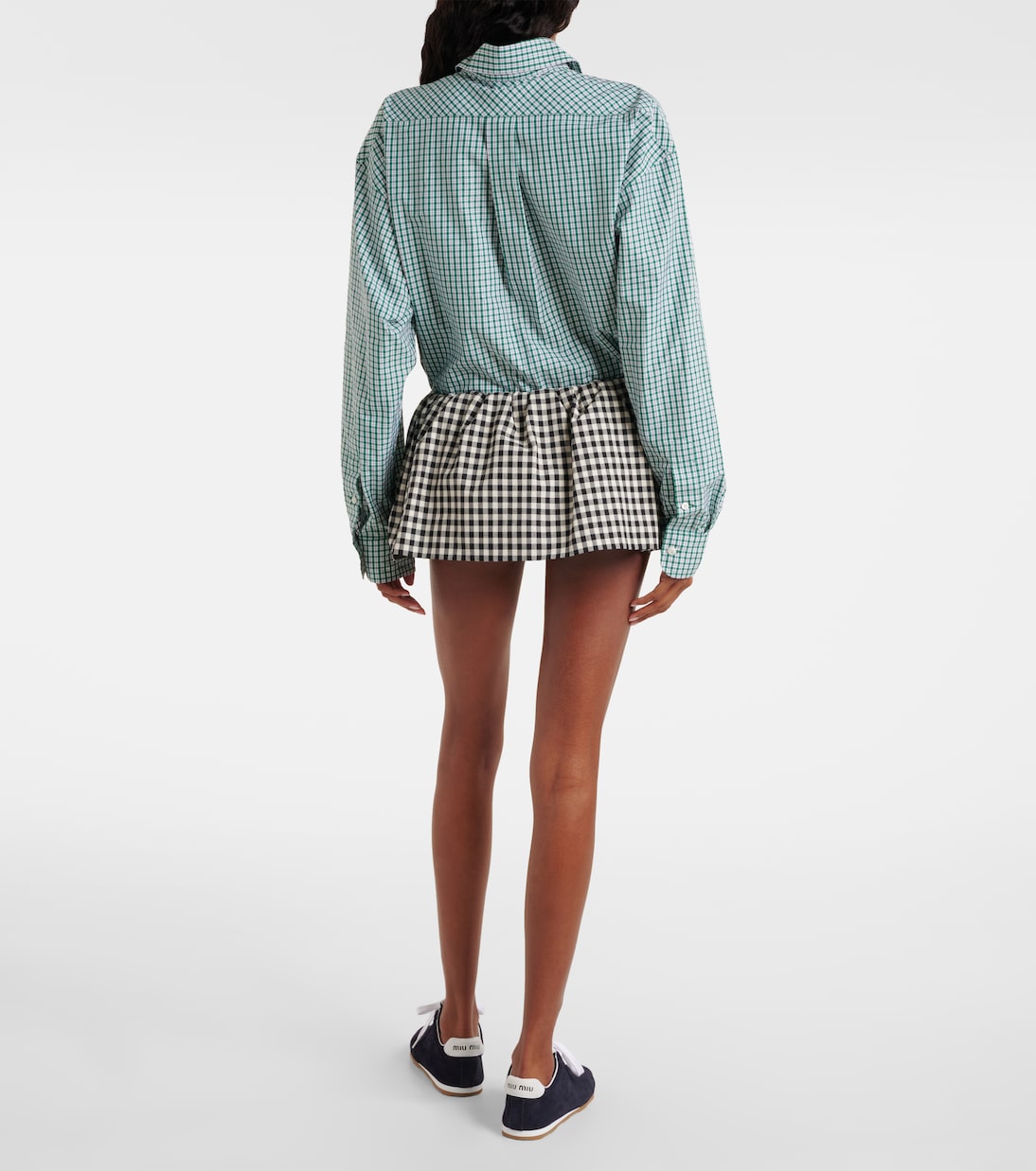 Bubble格纹棉质迷你半身裙 | Miu Miu