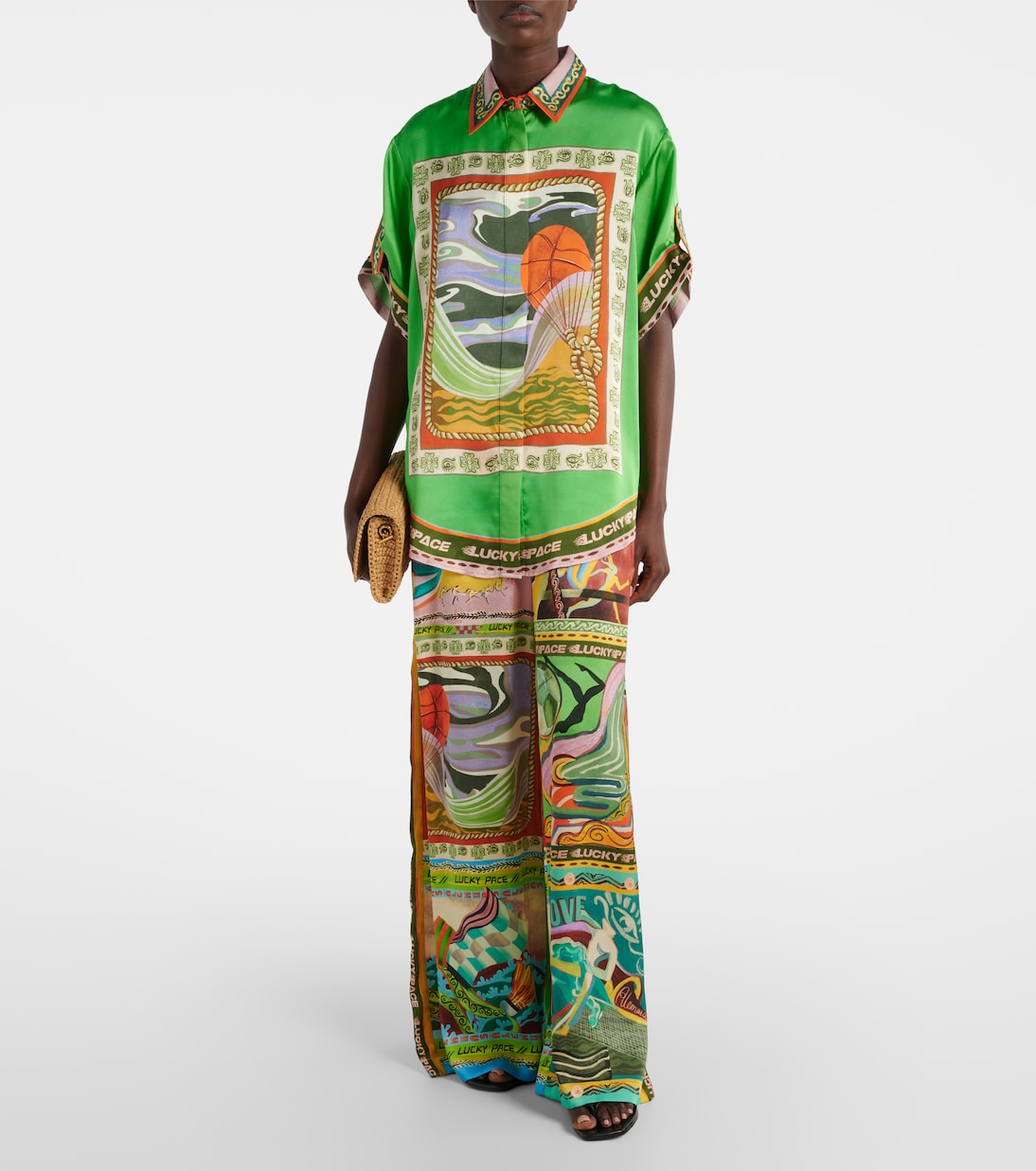 Pantalon ample Lucky Pace imprimé en soie | Alémais