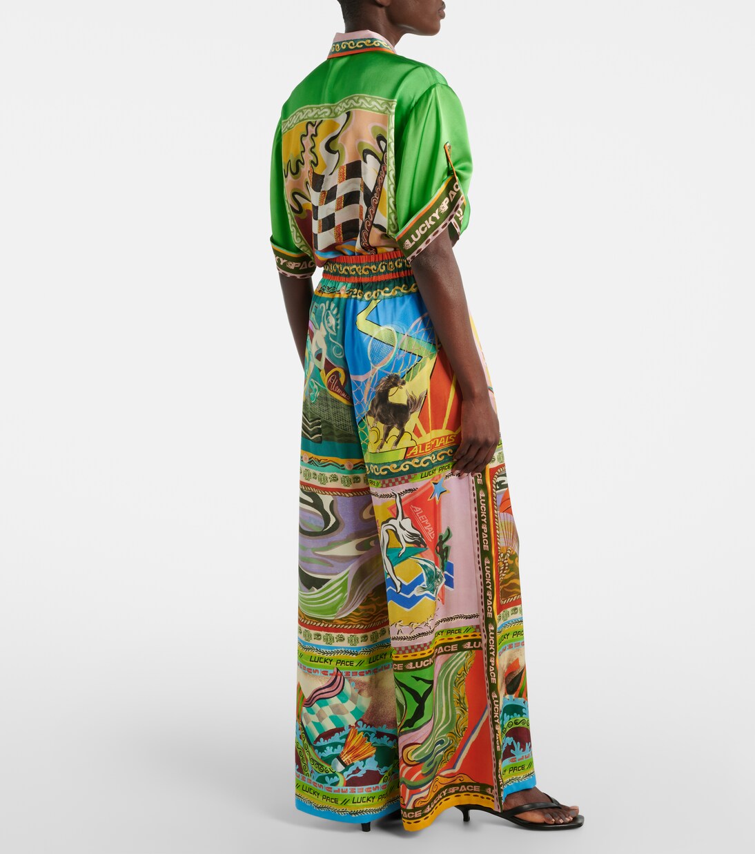 Pantalon ample Lucky Pace imprimé en soie | Alémais