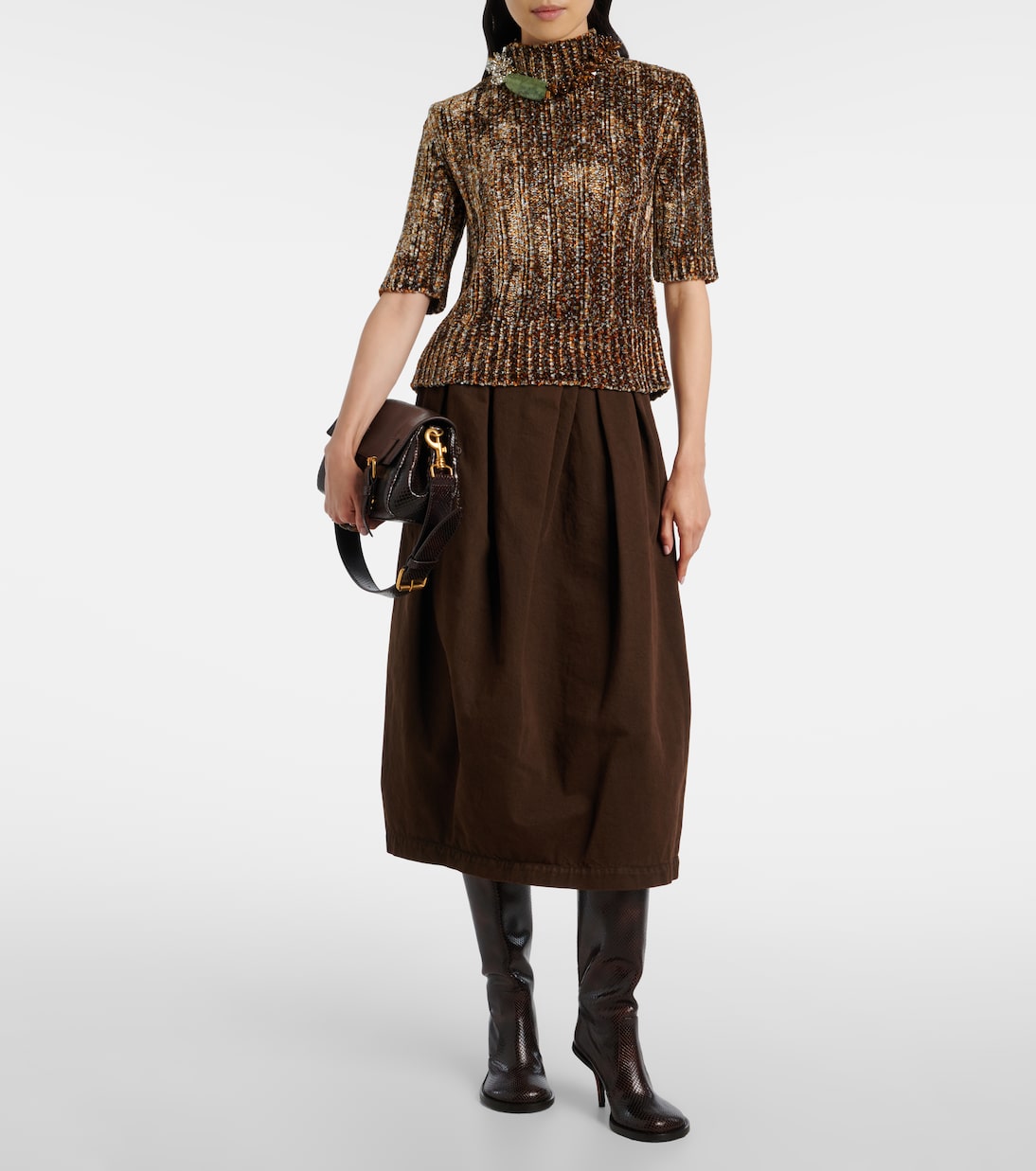 Falda midi de denim drapeada | Dries Van Noten