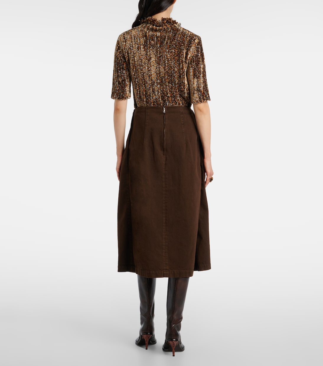 Falda midi de denim drapeada | Dries Van Noten