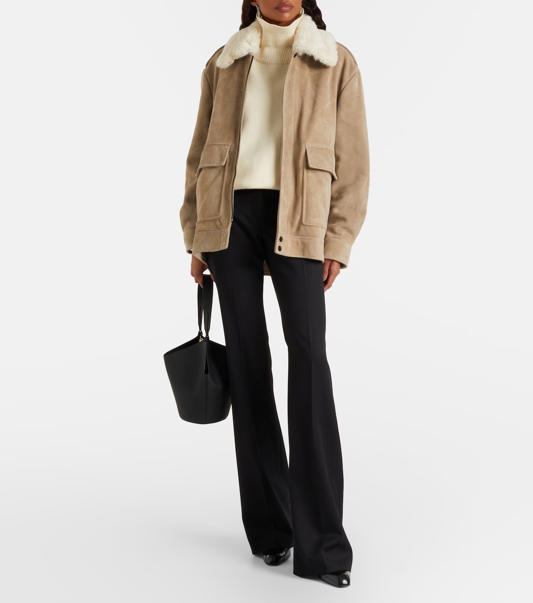 Drey shearling-trimmed suede jacket | Nour Hammour