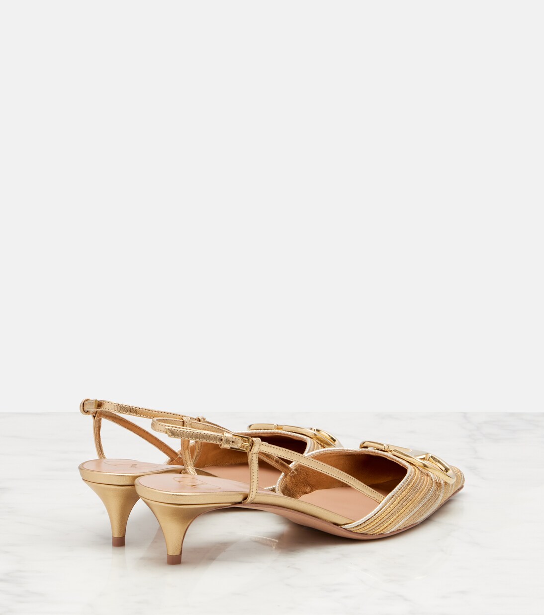 Slingback-Pumps VLogo Signature aus Metallic-Leder | Valentino Garavani