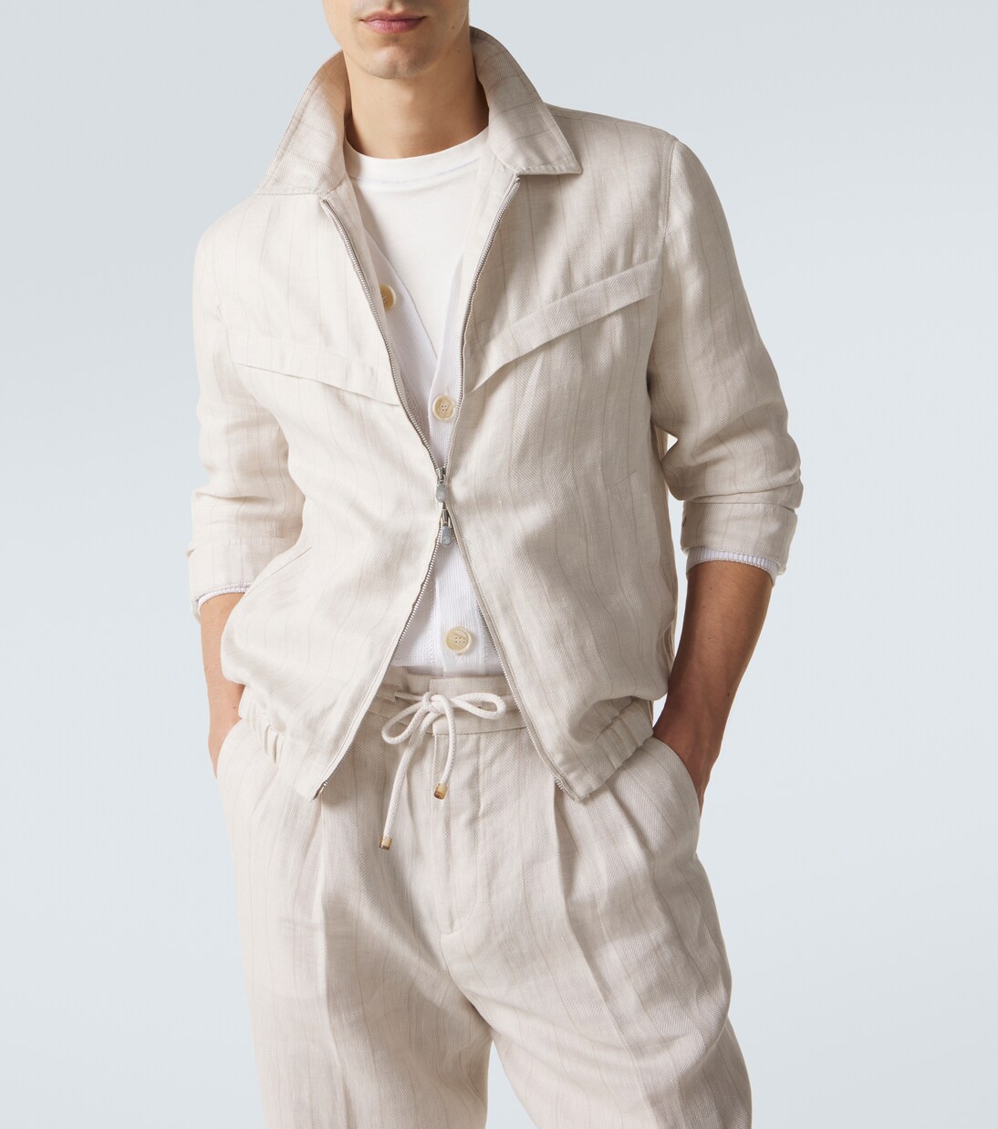 Striped linen blouson jacket | Brunello Cucinelli