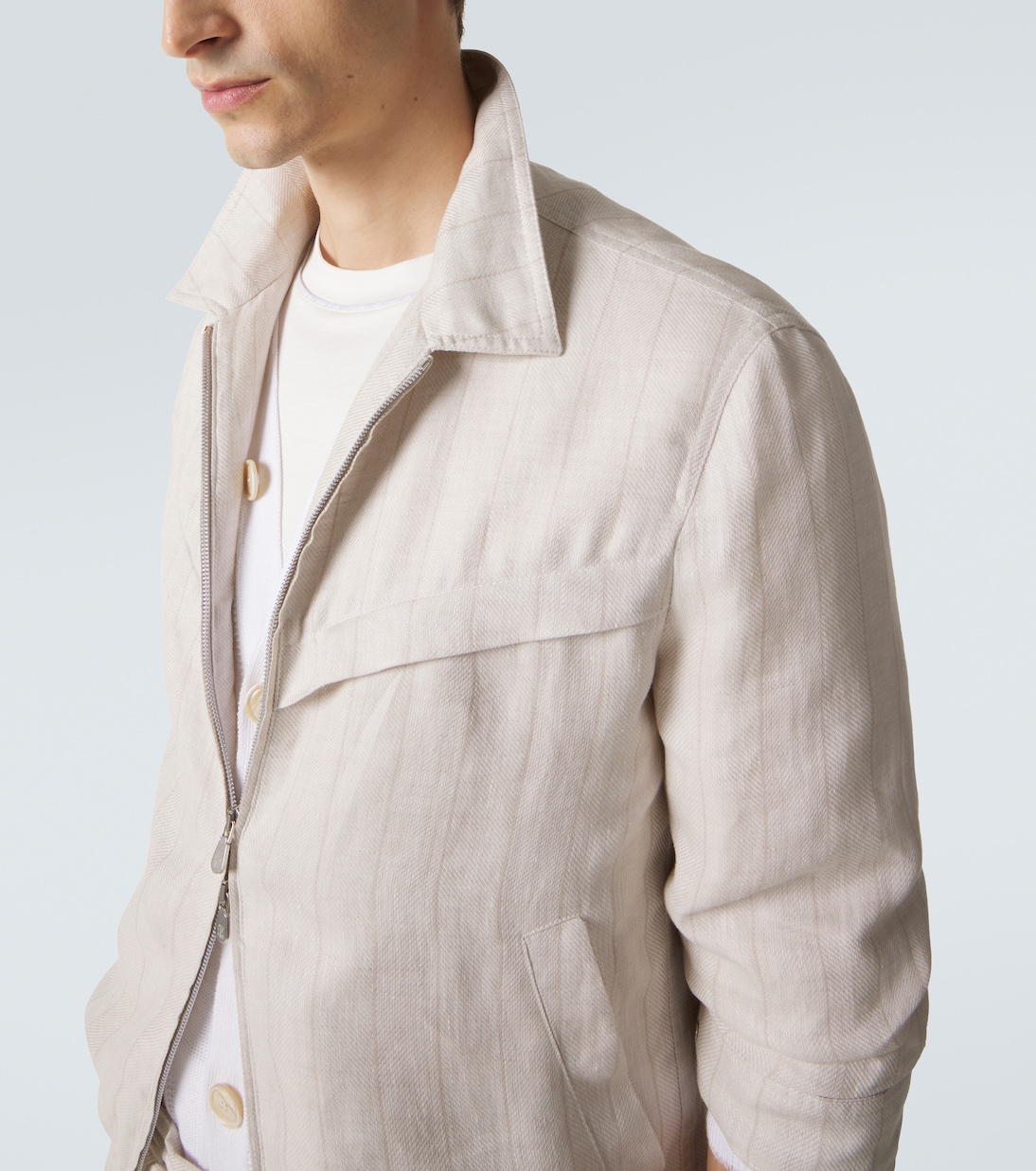 Striped linen blouson jacket | Brunello Cucinelli