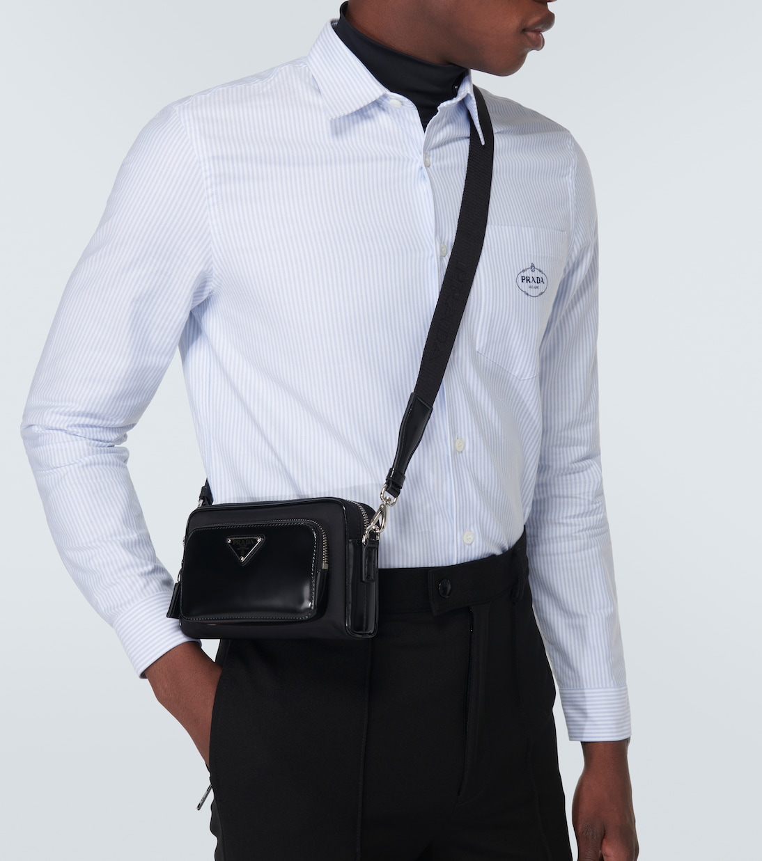 Leather-trimmed crossbody bag | Prada