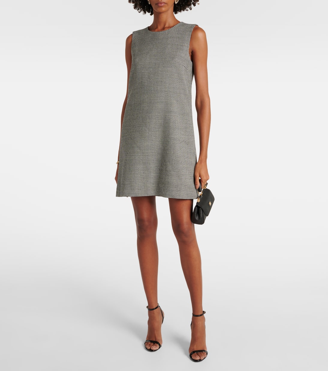 فستان قصير من الصوف بنقشة هاوندستوث | Dolce&Gabbana