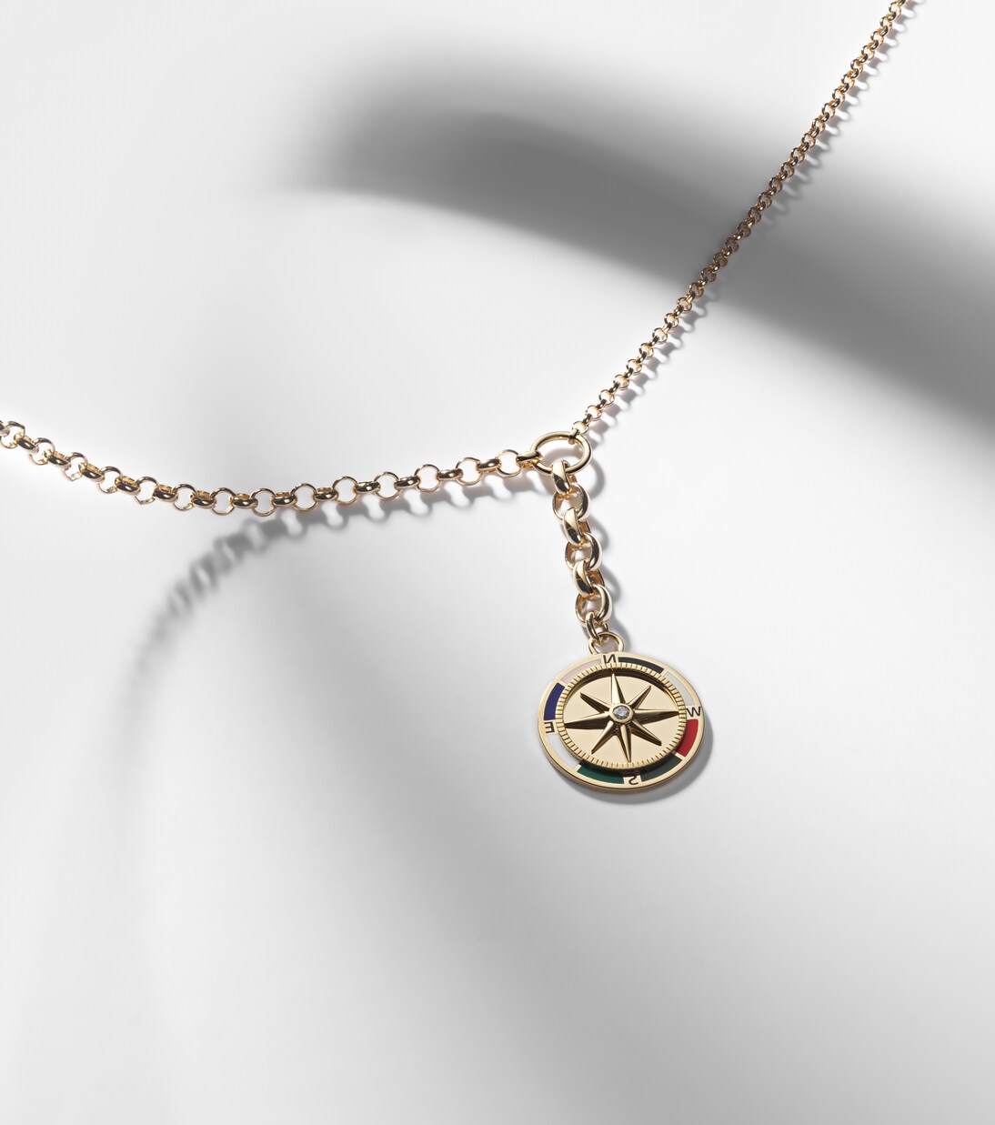 Internal Compass 18kt gold necklace with diamond and enamel | FoundRae