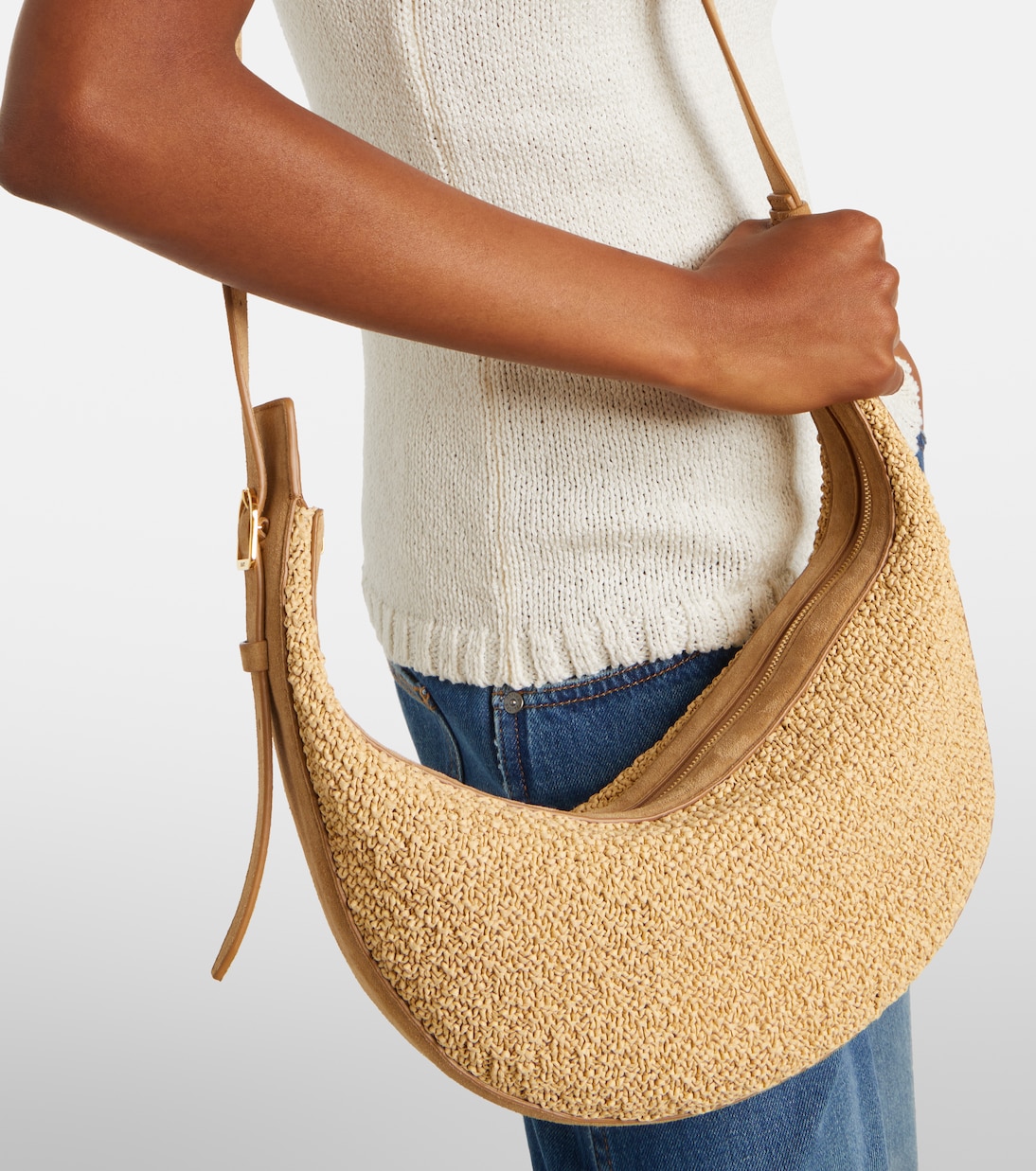 Sac à bandoulière Augustina Small en raphia et daim | Khaite