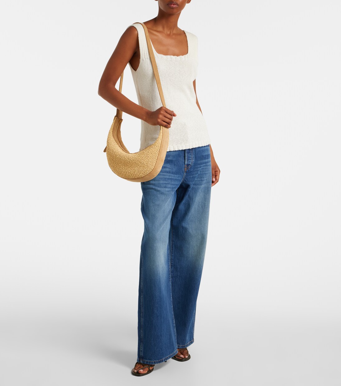 Sac à bandoulière Augustina Small en raphia et daim | Khaite